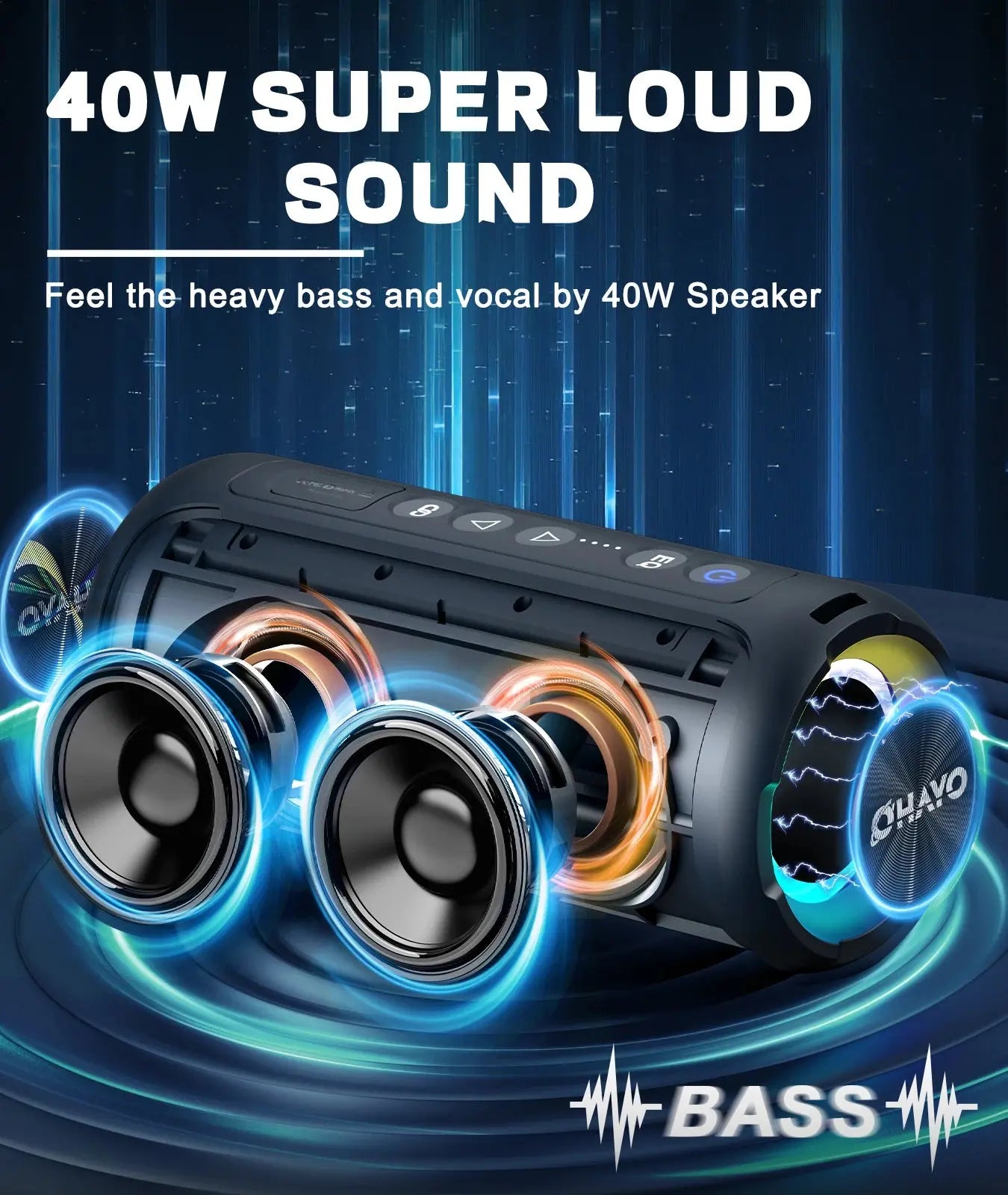 Ortizan Bluetooth Speakers 40W Enhanced Bass Portable Outdoor Wireless Speaker 30Hrs IP7 Waterproof Shower Speaker Bluetooth 5.3 Magic Remotes