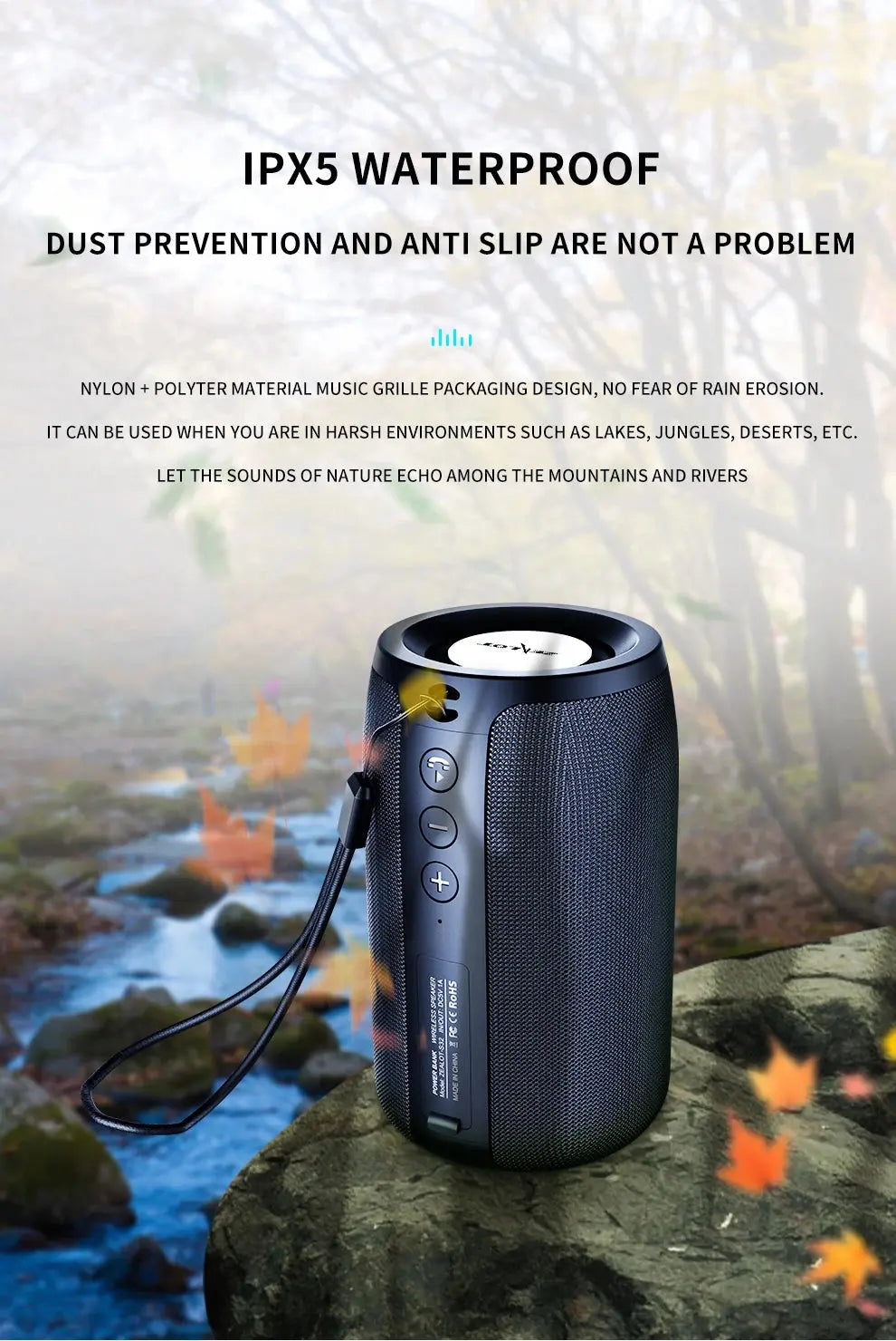 Zealot-S32 Wireless Speaker Outdoor Portable Subwoofer Speaker, Waterproof IPX 6, Dual Pairing,1800mAh Battery Magic Remotes