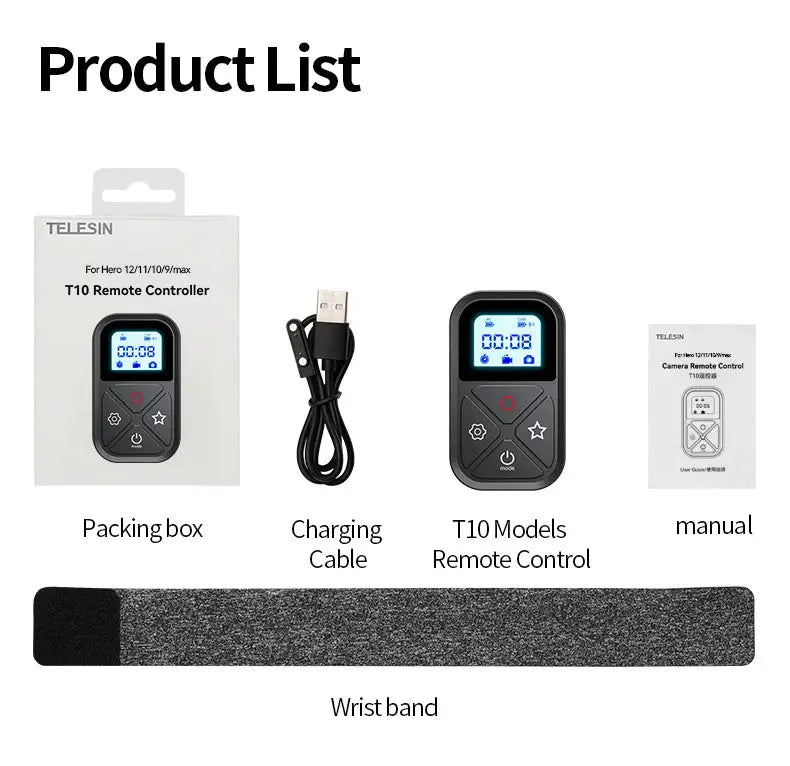 TELESIN 80M Bluetooth Remote Control for GoPro Hero 13 12 11 10 9 8 With Shortcut Key Screen Display Action Camera Accessories Magic Remotes