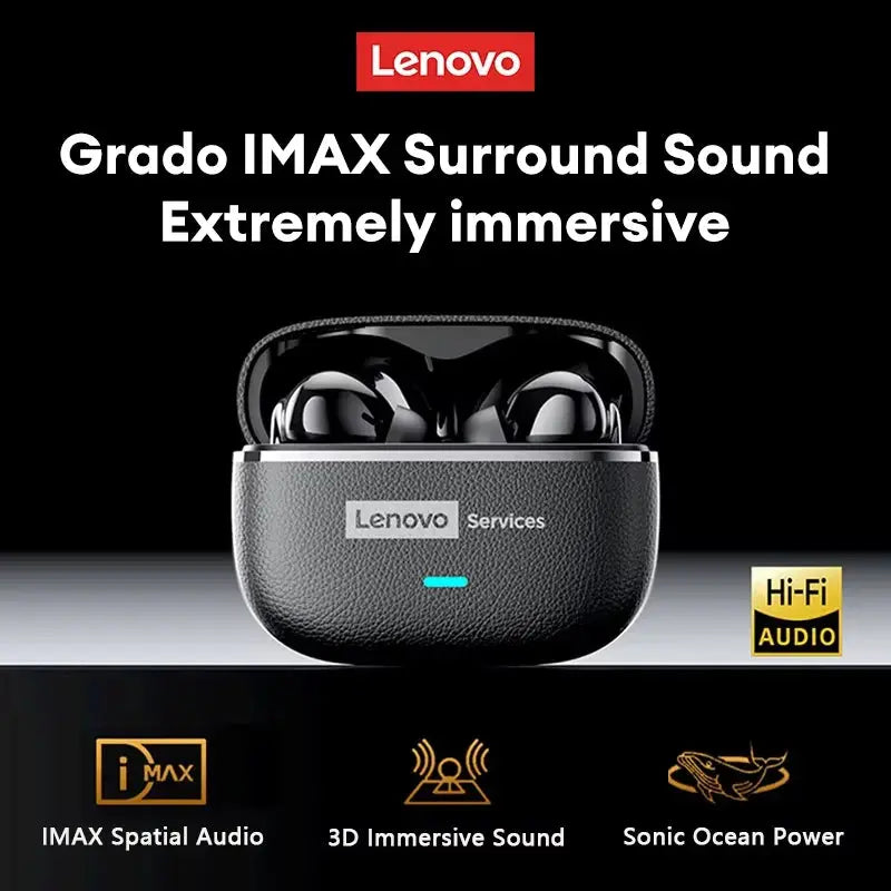 Lenovo LE208 TWS Bluetooth 6.0 Wireless Leather Earphones Stereo ENC Noise Cancelling Headphone 38ms Low Latency Gaming Headset Magic Remotes