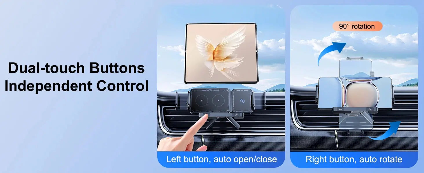 Hipacool Wireless Charger 15W Fold Screen Phone Stand Fast Charging Car Air Vent Phone Holder for Samsung Fold 7 6 iPhone 17 16 - Magic Remotes