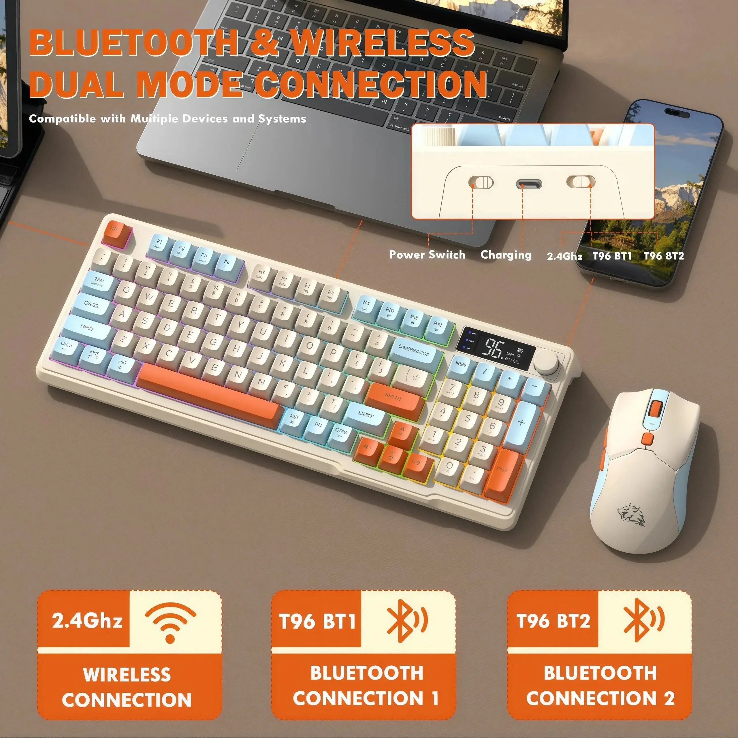 Freewolf T96 Gaming Wireless Keyboard and Mouse Supports dual-mode Bluetooth connectivity Compatible with PC and Mac devices - Magic Remotes