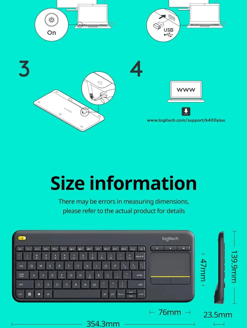 Logitech K400 Plus Wireless Keyboard Touchpad TV Compatible Long Battery Life for Windows Android TV - Magic Remotes