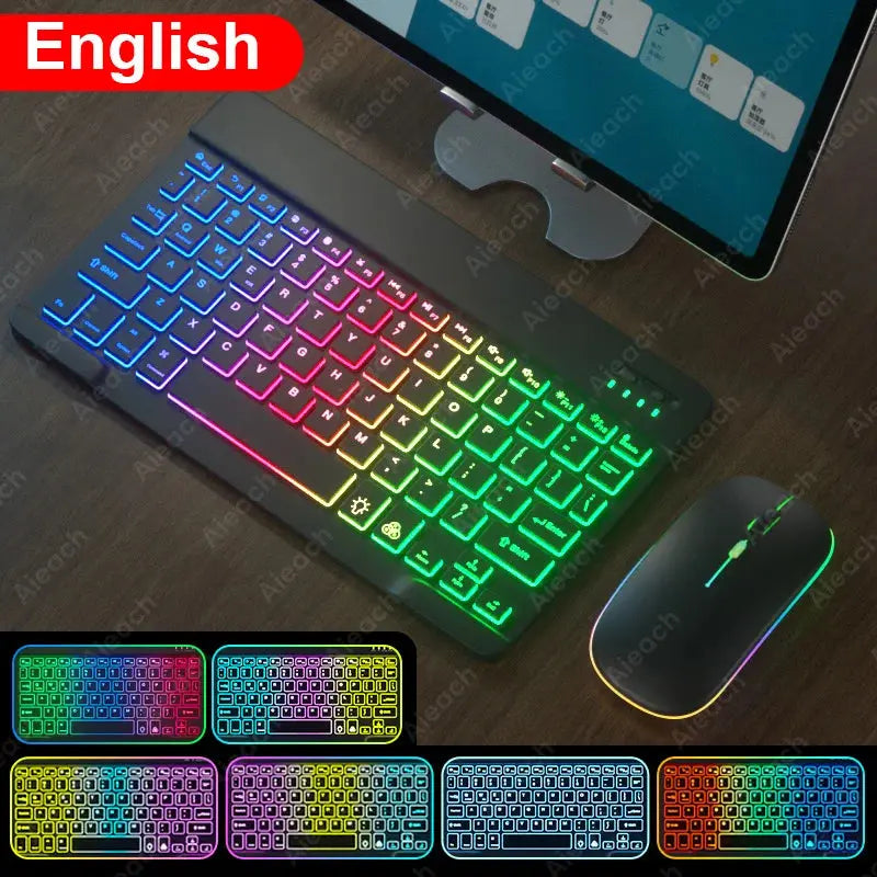 Keyboard For Tablet Android iOS Windows Wireless Mouse Keyboard Bluetooth-compatible Rainbow Backlit Keyboard For iPad Phone - Magic Remotes