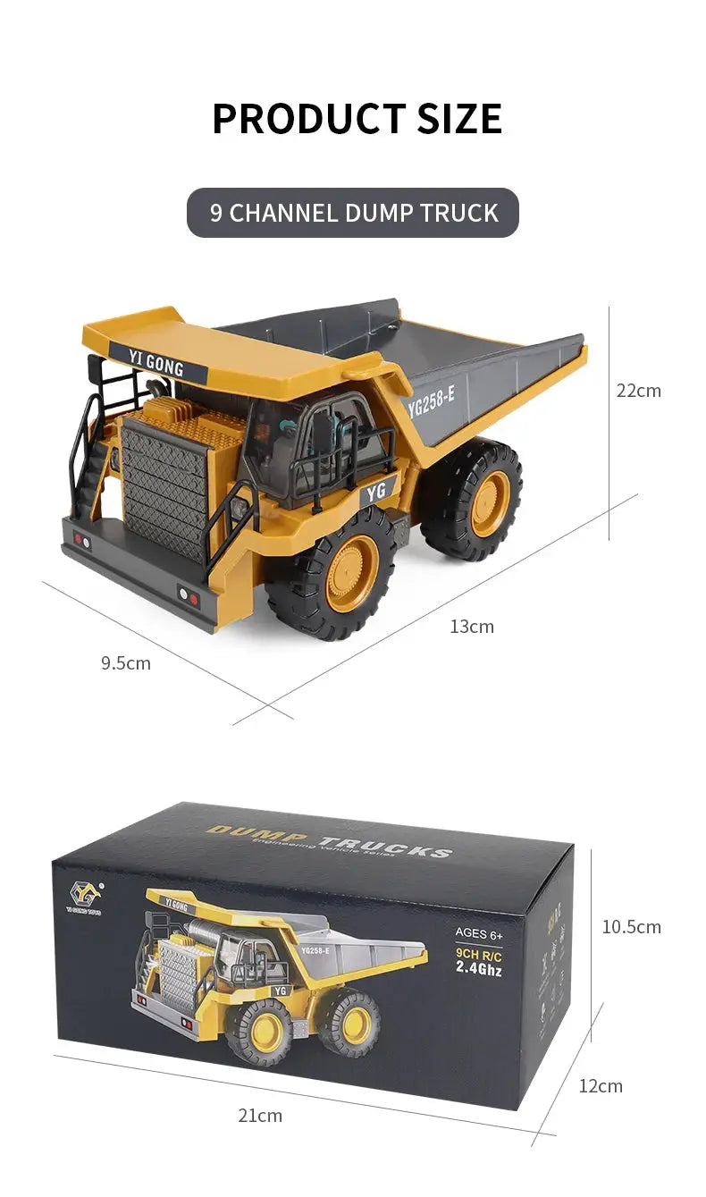 ZWN 2.4G Remote Control Excavator Dump Truck RC Model Car Toy Professional Alloy Plastic Simulation Construction Vehicle for Kid Magic Remotes