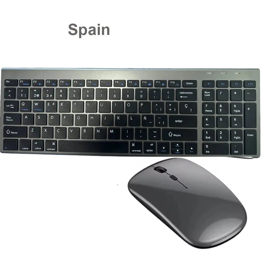 Gray Bluetooth 5.0 & 2.4G Wireless Keyboard Mouse Combo Rechargeable Full Size Wireless Keyboard for Notebook Laptop - Magic Remotes
