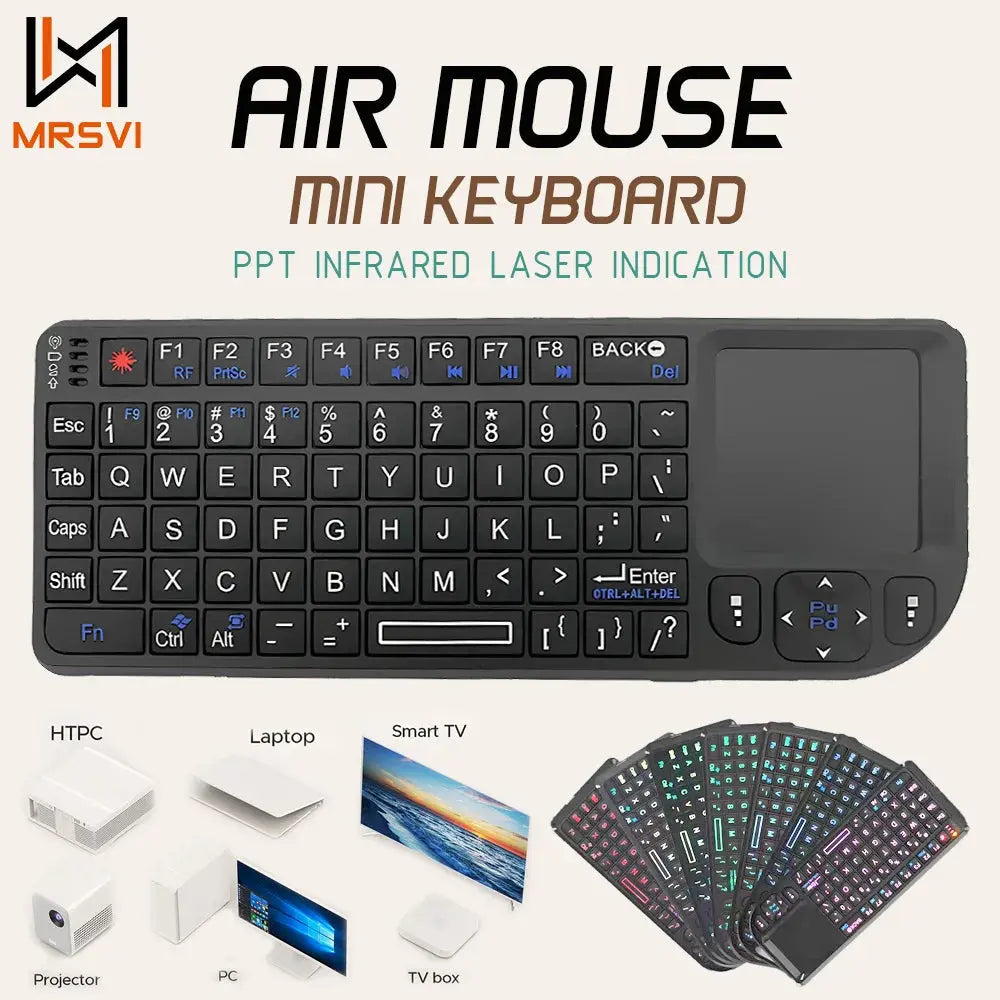 MRSVI A8 Mini Wireless Keyboard 2.4G 7 Color Backlit Touchpad Air Mouse With Infrared Indicator for Android TV Box PC,Office - Magic Remotes
