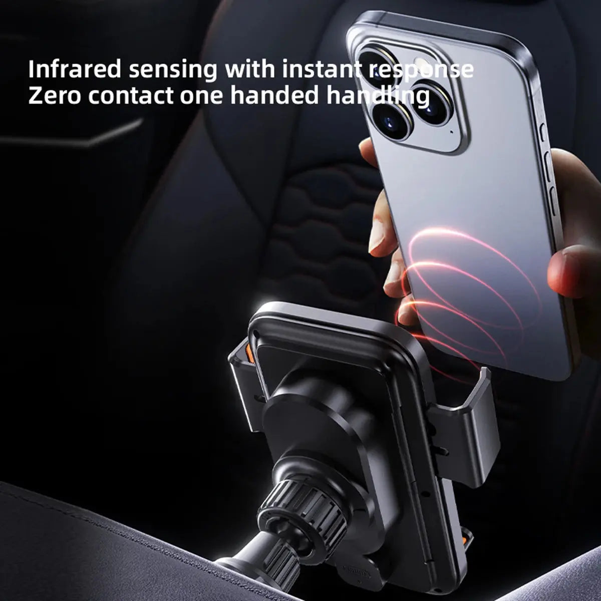 Smart Sensing Car Phone Holder 15W Qi Wireless Charging Motorized Rotation One-Touch Release & Clamping Rotatable Cable Port - Magic Remotes