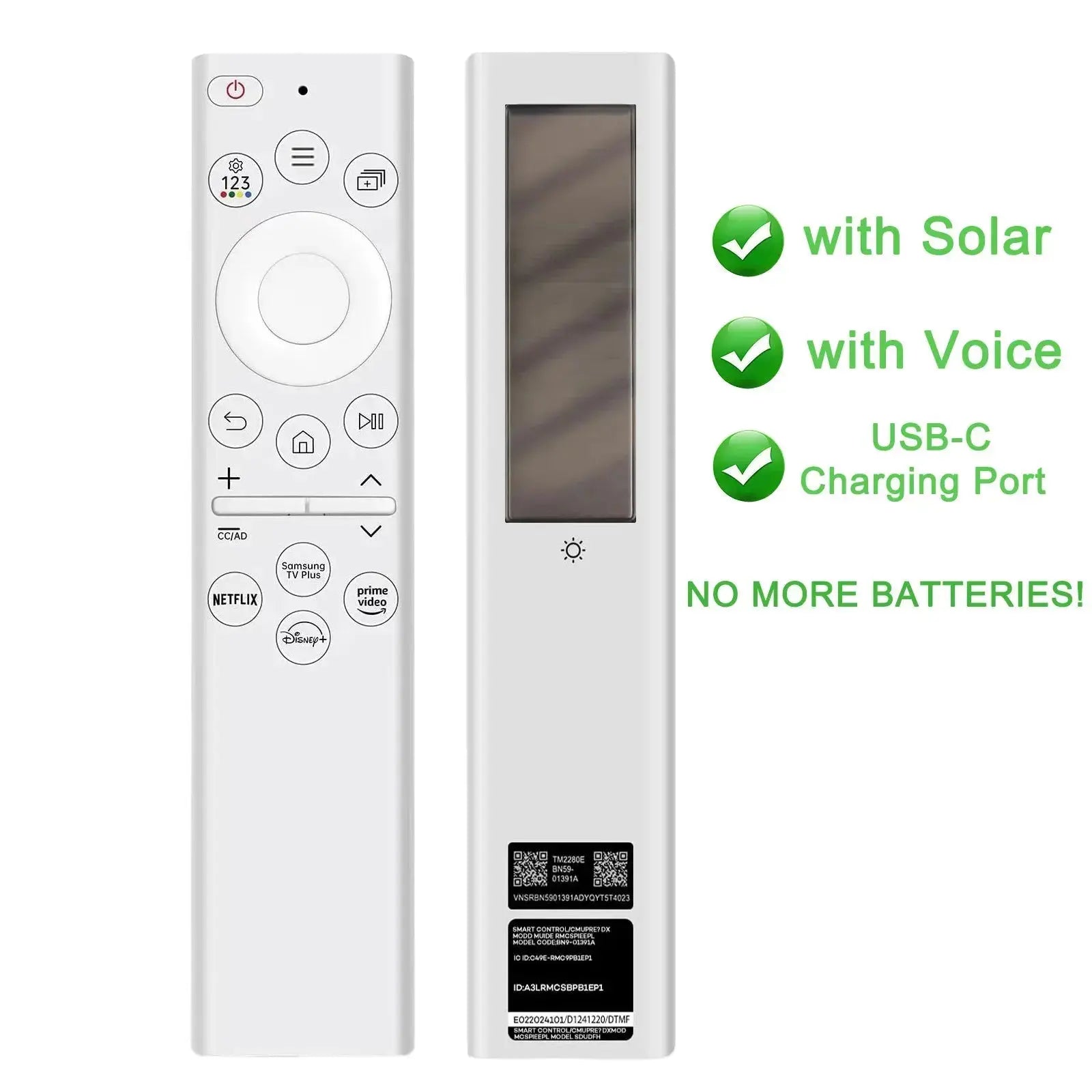 BN59-01391A Solar Voice Remote for Samsung TV Remotes Replacement with Bluetooth Rechargeable Solar Cell Fit for Samsung Remote Magic Remotes