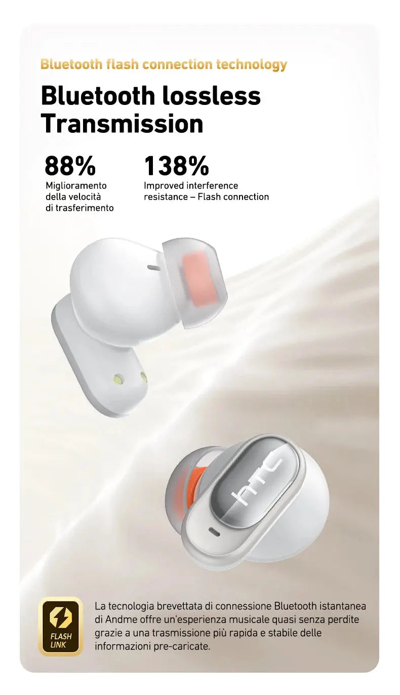 HTC NE79 TWS Wireless Bluetooth Earphones: AI Translator Earbuds Noise Cancellation Long Battery Life Premium Audio Headphones Magic Remotes