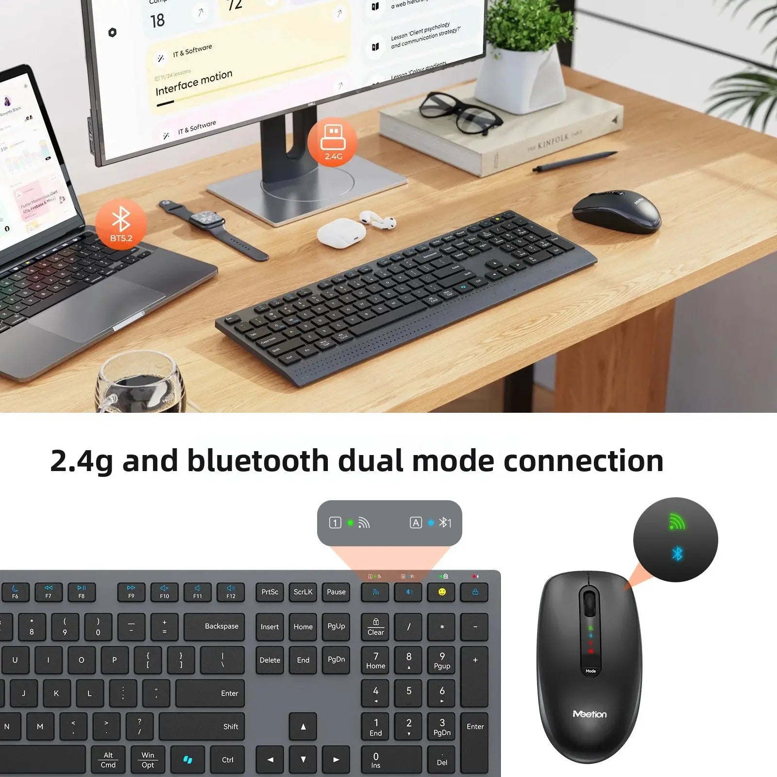 Dual-mode 2.4G Wireless Keyboard Mouse Combo Mute Rechargeable Keyboard Mouse Set With Multi-Function Keys for Windows PC Gamer Magic Remotes