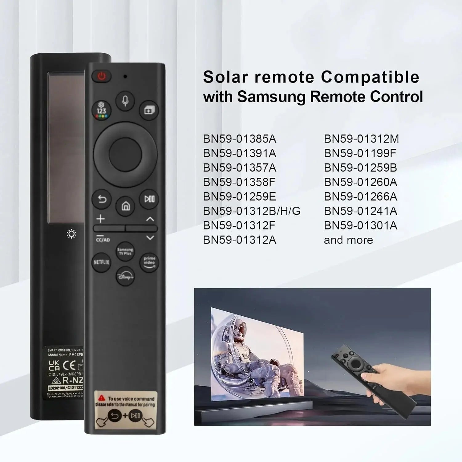 New Solar Charging BN59-01385A Voice Remote Replacement for Samsung Smart TVs DIY Accessory Magic Remotes