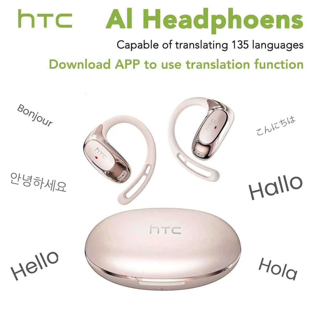Bluetooth Auricles HTC NE35 2026 AI Real-Time Language Translator Earbuds 134 Languages BT6.0 IPX5 90H Battery Wireless Headset Magic Remotes