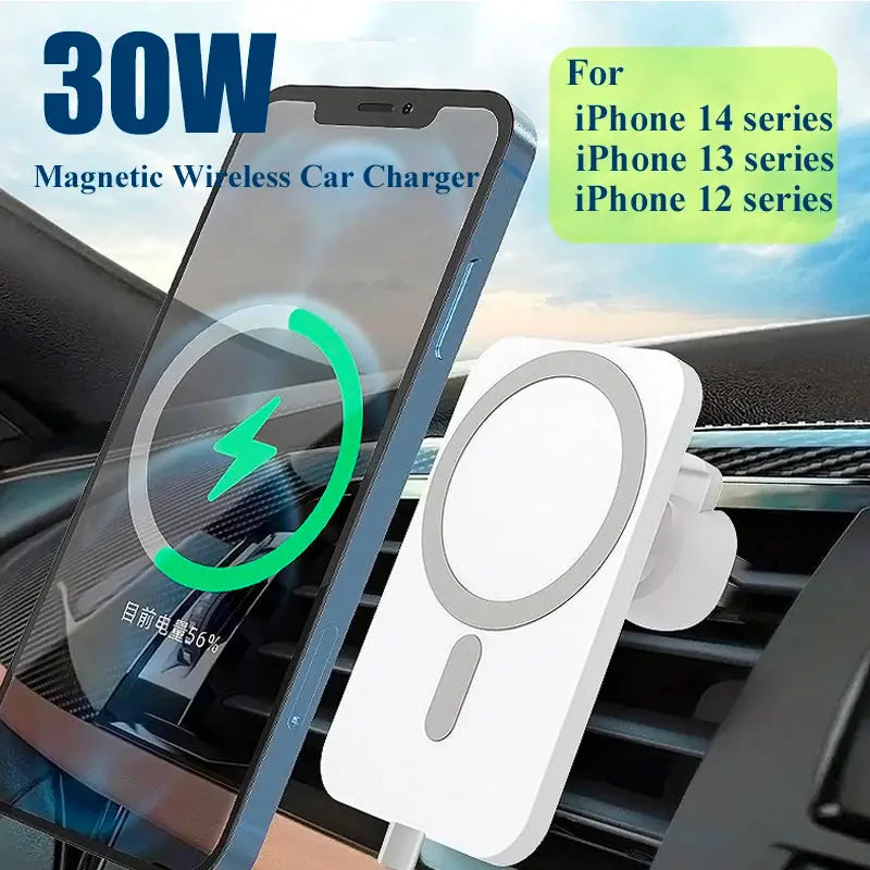Wireless Magnetic Car Phone Holder Charger for iPhone 14 13 Pro Max 12 Phone Accessories 30W Fast Charging Induction Adapter - Magic Remotes