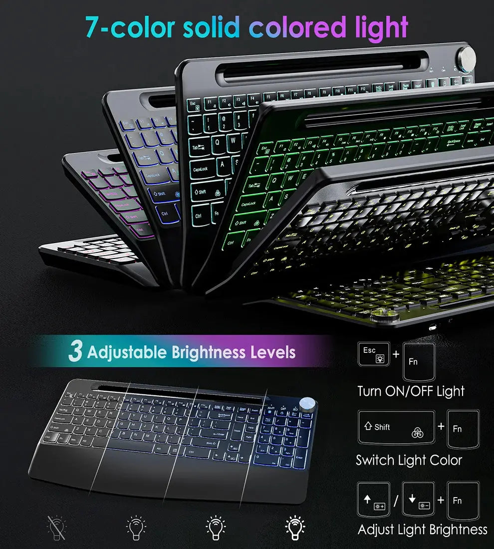 2.4G&Type-C Wireless Keyboard Mouse Combo with Wrist Rest,RGB Backlit,Silent Rechargeable Set for PC,Laptop,Window,Jiggler Mouse Magic Remotes
