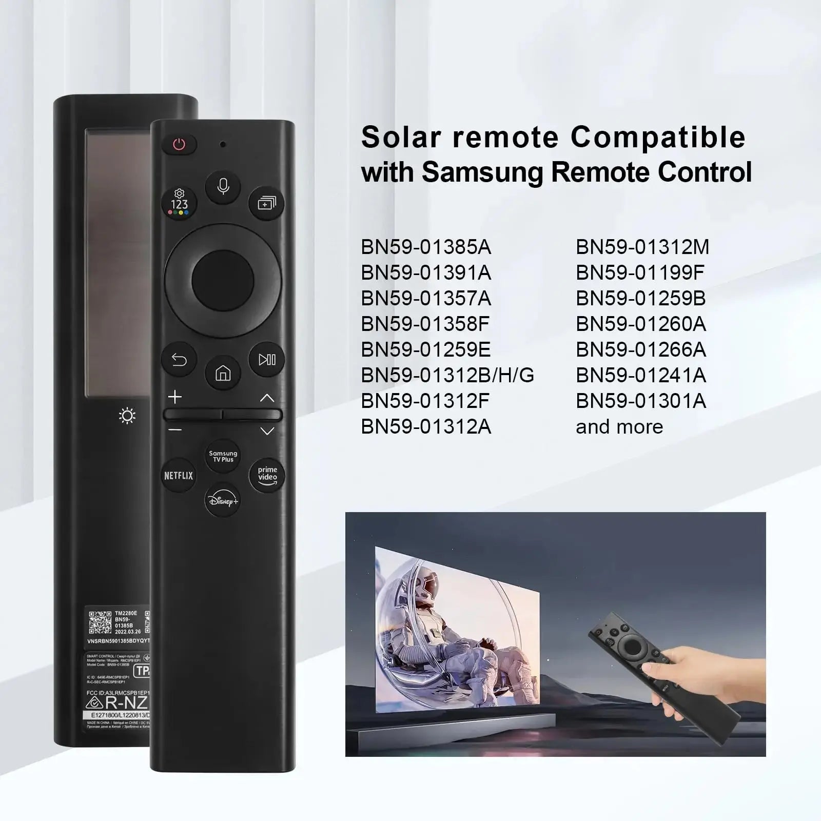 BN59-01385A Solar Voice Remote for Samsung TV Remotes Replacement with Bluetooth Rechargeable Solar Cell Fit for Samsung Remote - Magic Remotes