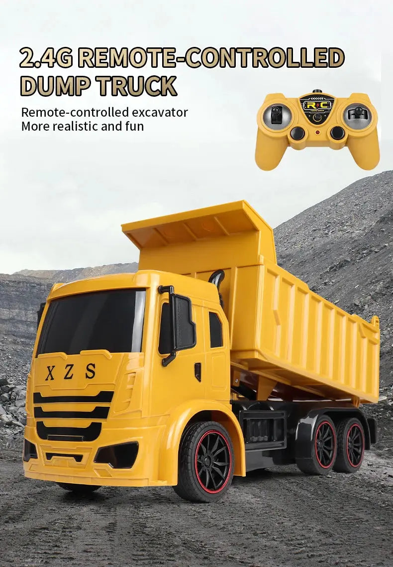 ZWN 2.4G Remote Control Excavator Dump Truck RC Model Car Toy Professional Alloy Plastic Simulation Construction Vehicle for Kid Magic Remotes