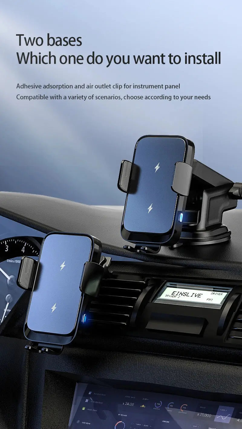 Wireless Car Charger Dual Coil Car Phone Holder Stand for Samsung Galaxy Z Flip 5 4 3 S22 S21 iPhone 14 13 Fast Charging Station - Magic Remotes