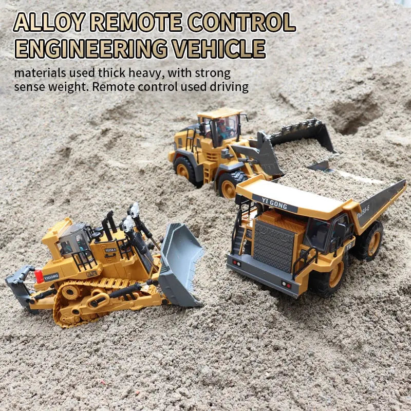 ZWN 2.4G Remote Control Excavator Dump Truck RC Model Car Toy Professional Alloy Plastic Simulation Construction Vehicle for Kid Magic Remotes