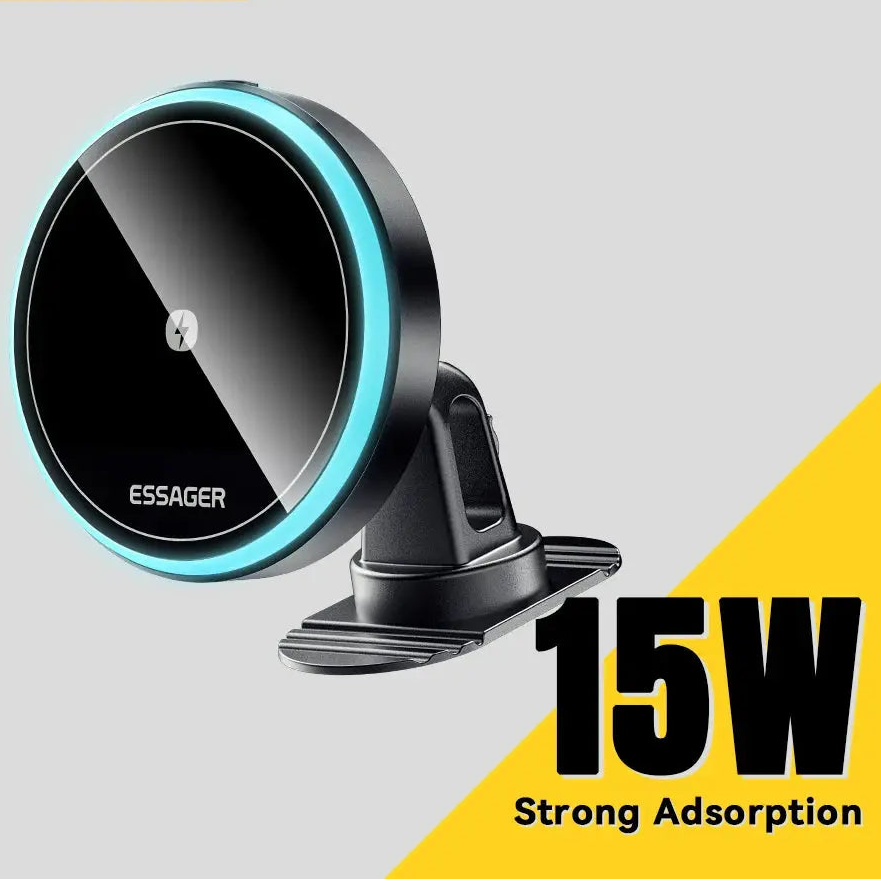 Essager 15W Magnetic Wireless Car Phone Holder Adjustable 360 degrees Car Charger For iPhone15 14 13 Pro Samsung Universal Phone - Magic Remotes