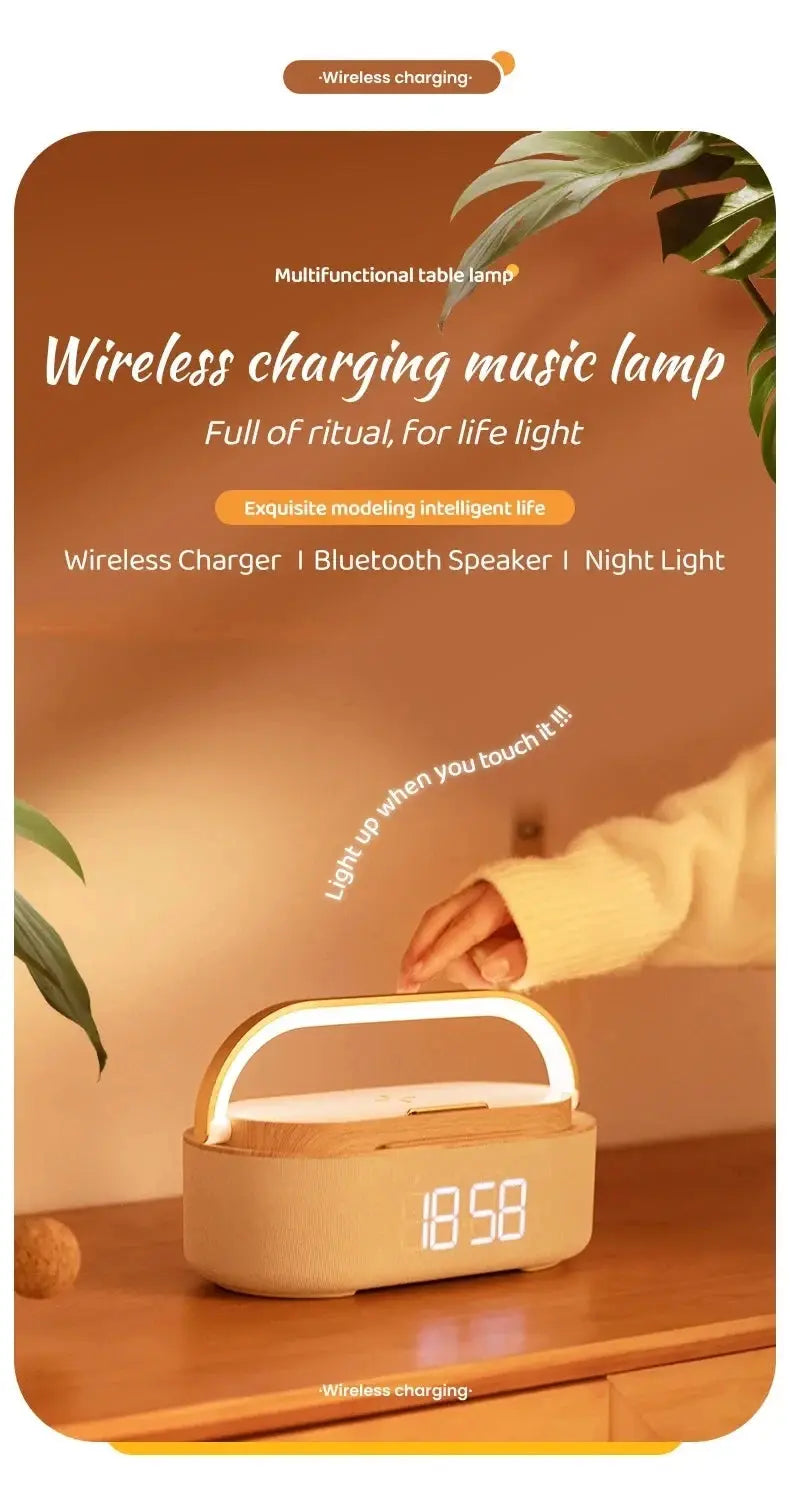Portable Bluetooth Speaker Wireless Charging FM Radio Alarm Clock Sound Box Music Caixa De Som Charger Lamp Night Light Bocina Magic Remotes