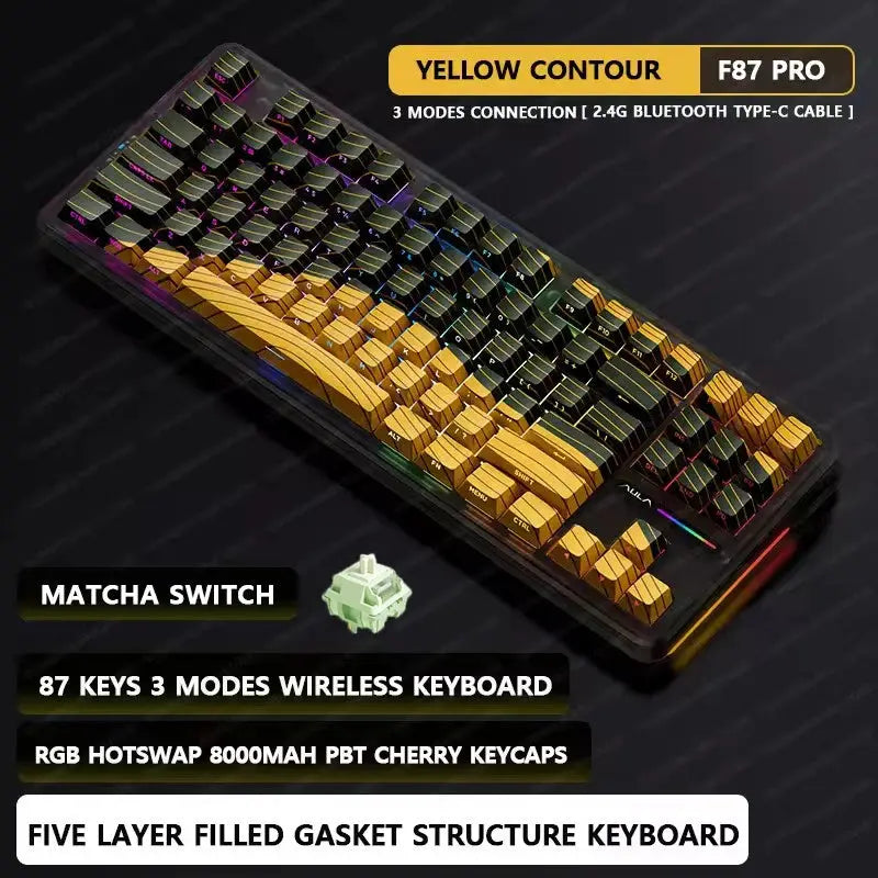 AULA F87 Pro Mechanical Keyboard 2.4g/Usb/Bluetooth Tri Mode Wireless 87 Key Rgb Pbt Gasket 5 Layer Silencing Full Key No Impact - Magic Remotes