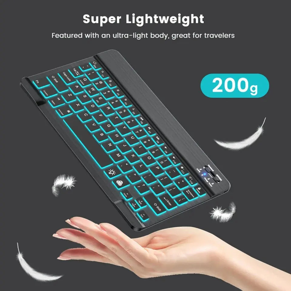 Mini Backlit RGB 10inch Bluetooth Keyboard Wireless mouse Rechargeable for Spanish Russian Hebrew Korean French Arabic Portugal - Magic Remotes