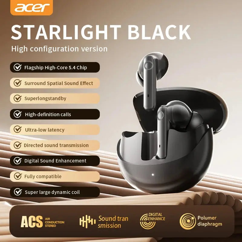 Acer Ohr546 Bluetooth Headphones 2025 New Model Wireless Earphones In-Ear Design Comfortable to Wear for Sports, Running, and Calls, Noise Reduction, Compatible with Mobile Phones, Tablets, and Laptop Devices Magic Remotes