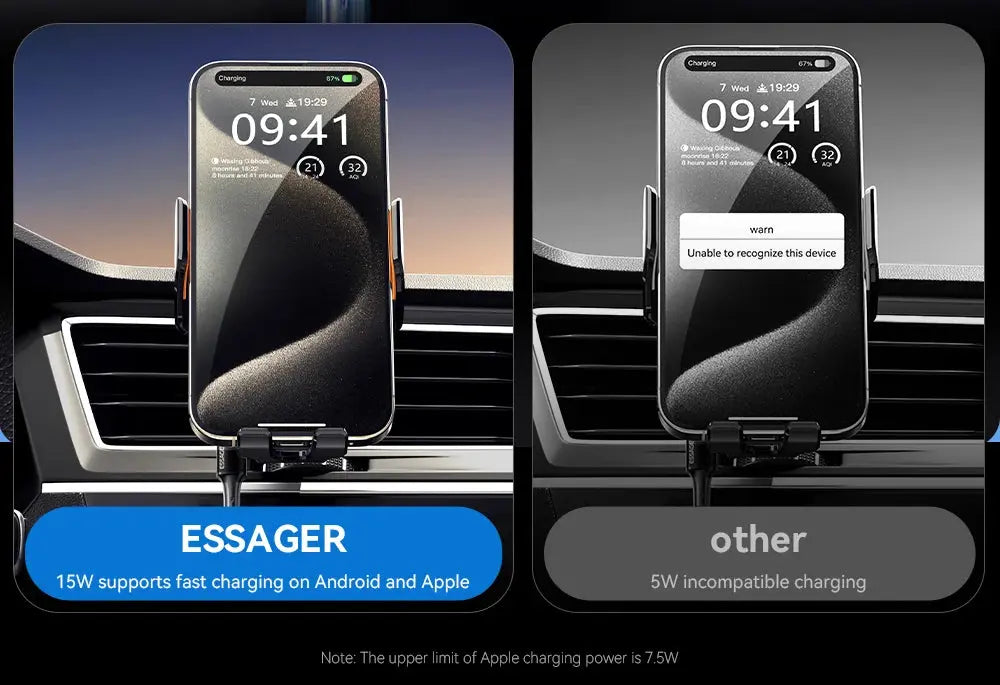 Essager 15W Qi Wireless Charger Car Phone Holder Air Vent Mount Stand For iPhone Samsung Cell Phone Support Fast Charging - Magic Remotes