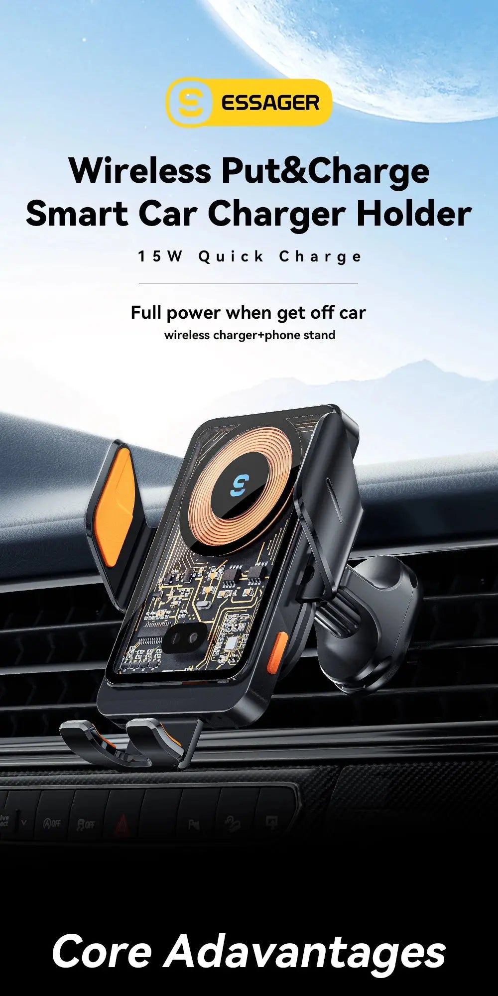 Essager 15W Qi Wireless Charger Car Phone Holder Air Vent Mount Stand For iPhone Samsung Cell Phone Support Fast Charging - Magic Remotes