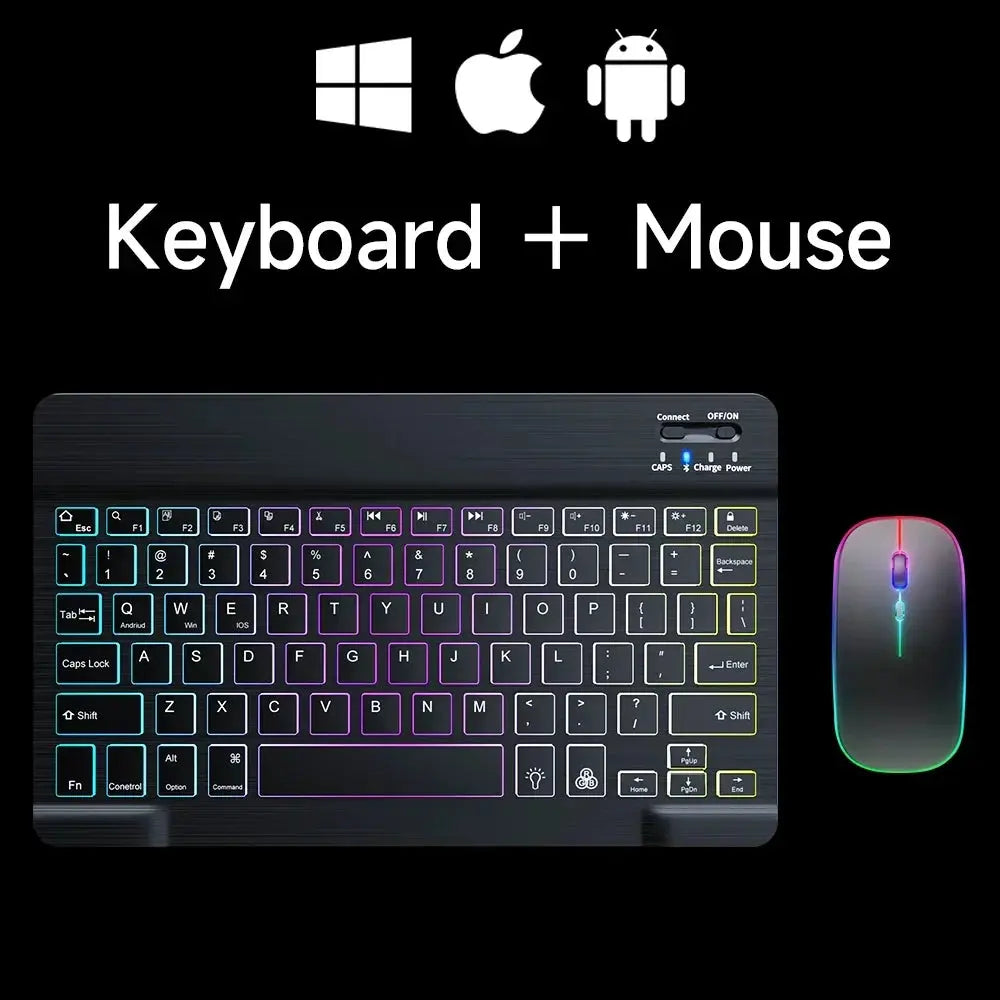 Mini Backlit RGB 10inch Bluetooth Keyboard Wireless mouse Rechargeable for Spanish Russian Hebrew Korean French Arabic Portugal - Magic Remotes