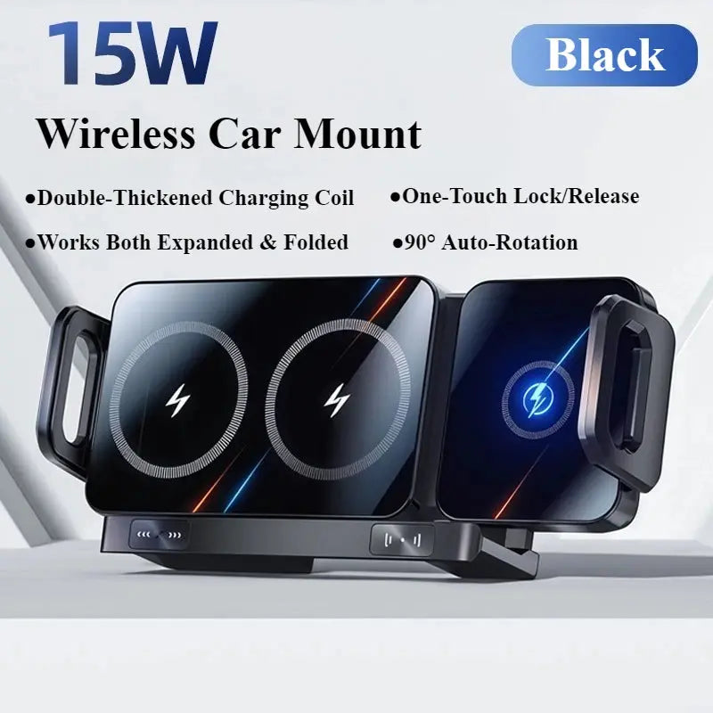 Hipacool Wireless Charger 15W Fold Screen Phone Stand Fast Charging Car Air Vent Phone Holder for Samsung Fold 7 6 iPhone 17 16 - Magic Remotes