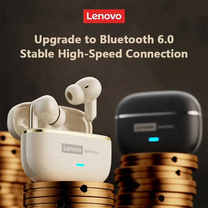 Lenovo LE208 TWS Bluetooth 6.0 Wireless Leather Earphones Stereo ENC Noise Cancelling Headphone 38ms Low Latency Gaming Headset Magic Remotes