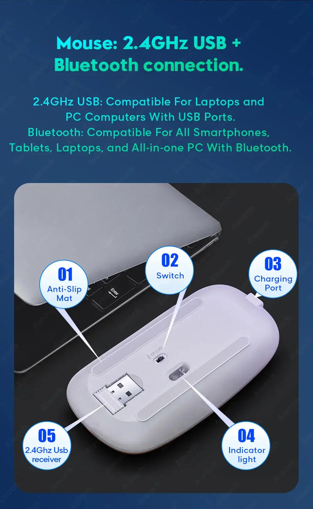 Keyboard For Tablet Android iOS Windows Wireless Mouse Keyboard Bluetooth-compatible Rainbow Backlit Keyboard For iPad Phone - Magic Remotes