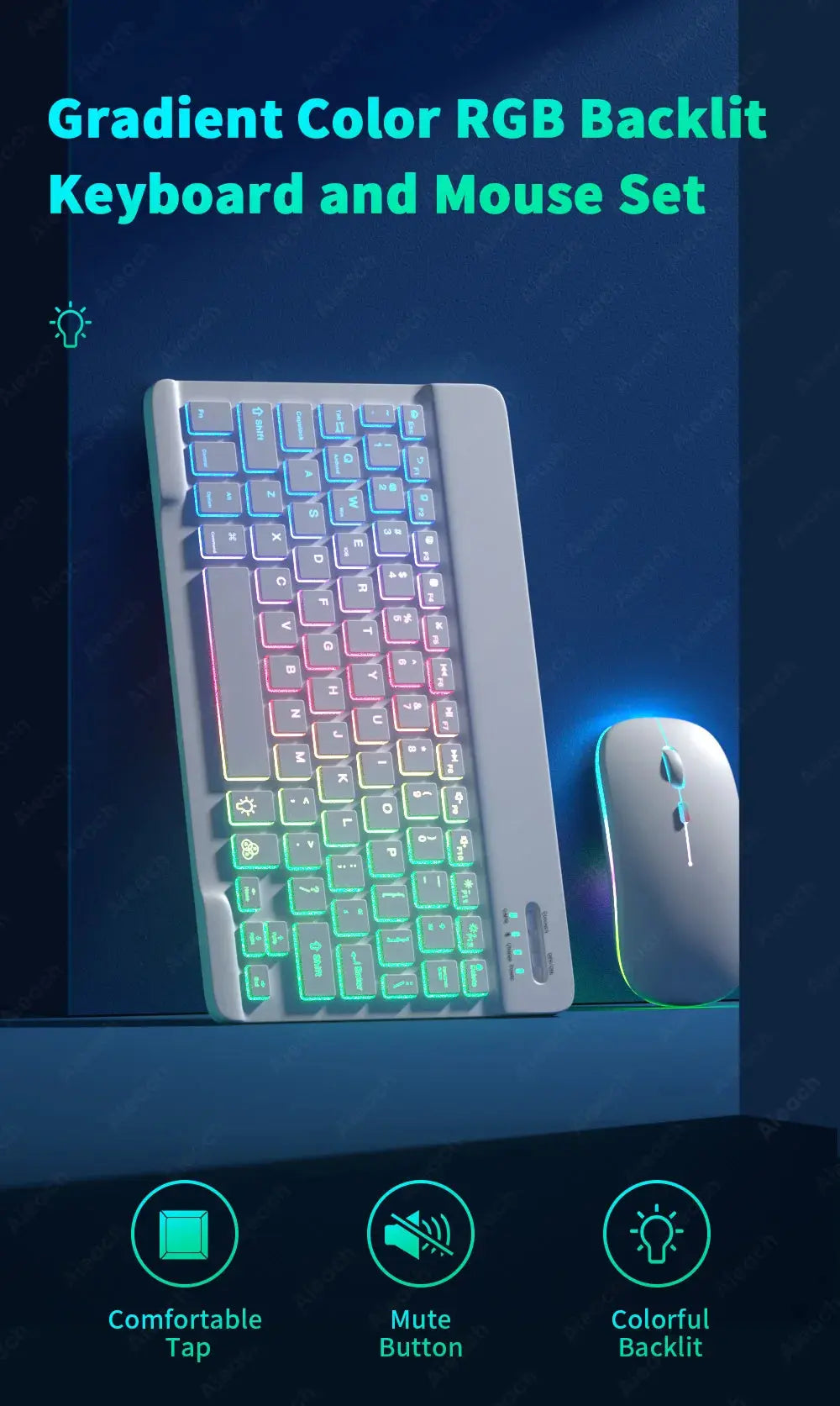 Keyboard For Tablet Android iOS Windows Wireless Mouse Keyboard Bluetooth-compatible Rainbow Backlit Keyboard For iPad Phone - Magic Remotes