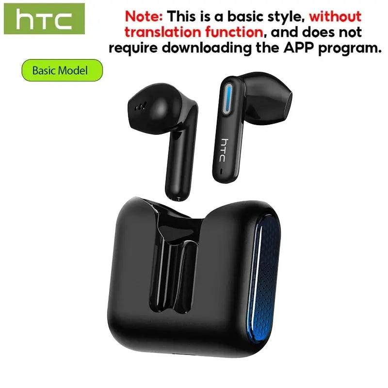 2026 Language Translator Earbuds HTC NE49 TWS Low Latency Gaming Earphones Bluetooth HiFi Stereo Sound HD Call With Mic Magic Remotes