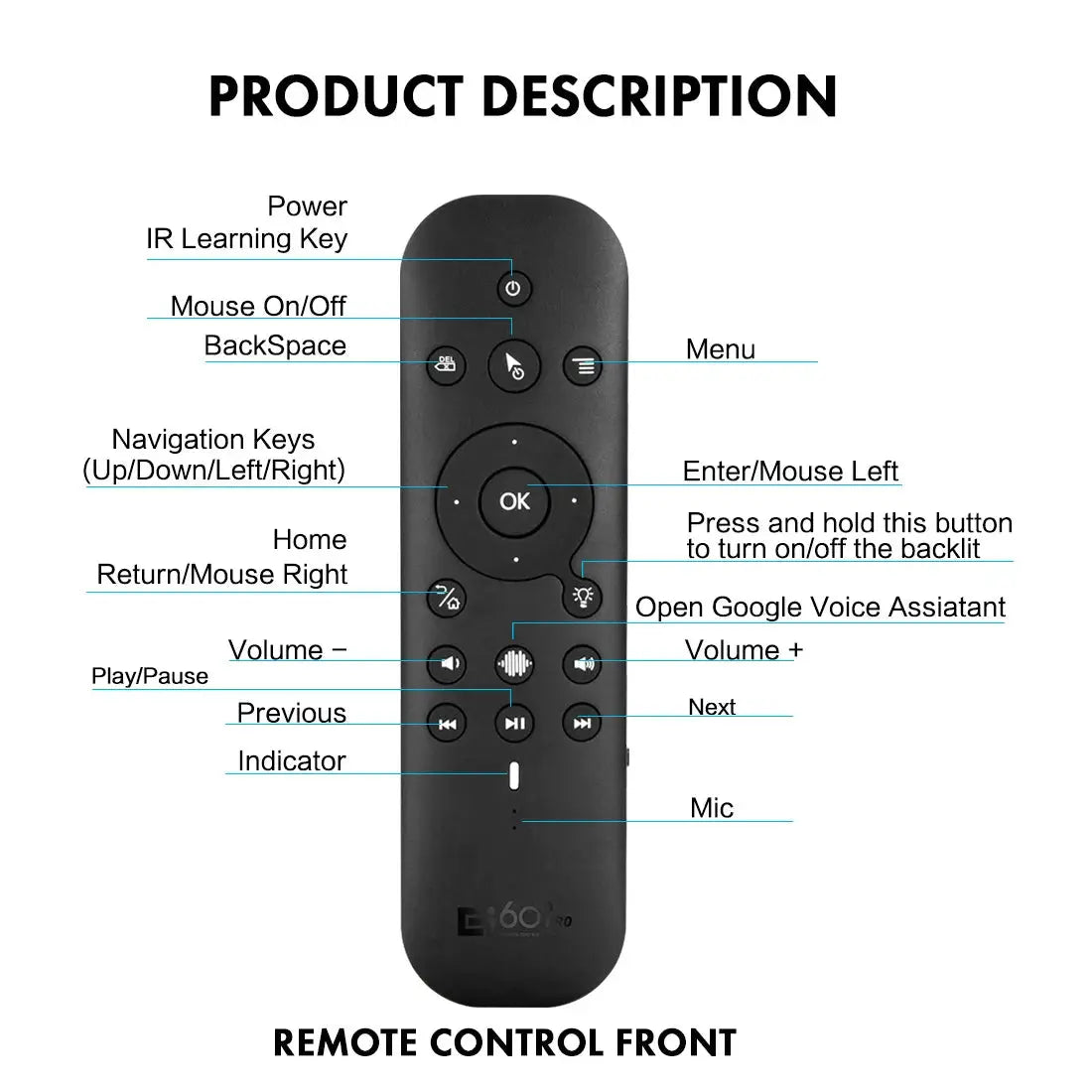 New G60S Pro BT Wireless Voice Remote Control 2.4G BT5.0 Dual Mode Air Mouse IR Learning With Backlit Light For Android TV Box Magic Remotes