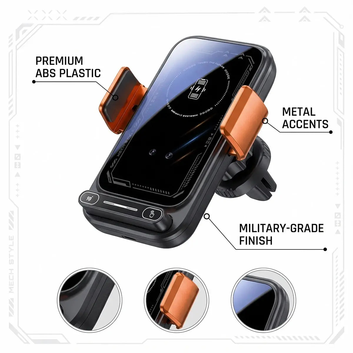 Smart Sensing Car Phone Holder 15W Qi Wireless Charging Motorized Rotation One-Touch Release & Clamping Rotatable Cable Port - Magic Remotes
