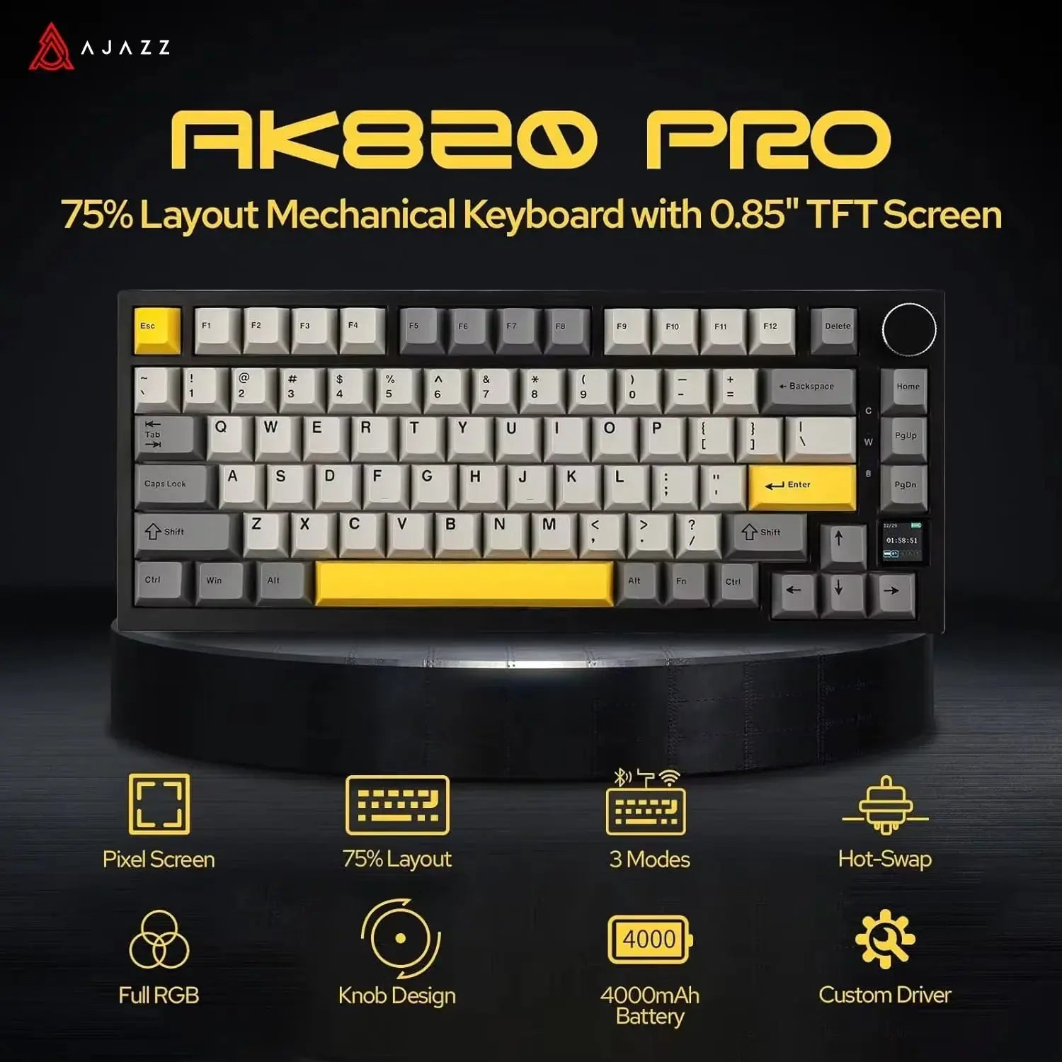 Ajazz AK820/AK820Pro Gaming Mechanical Keyboard Bluetooth 5.1/Wireless/C-Wired Customized Keyboard with Knob Hot Swapping Gasket - Magic Remotes