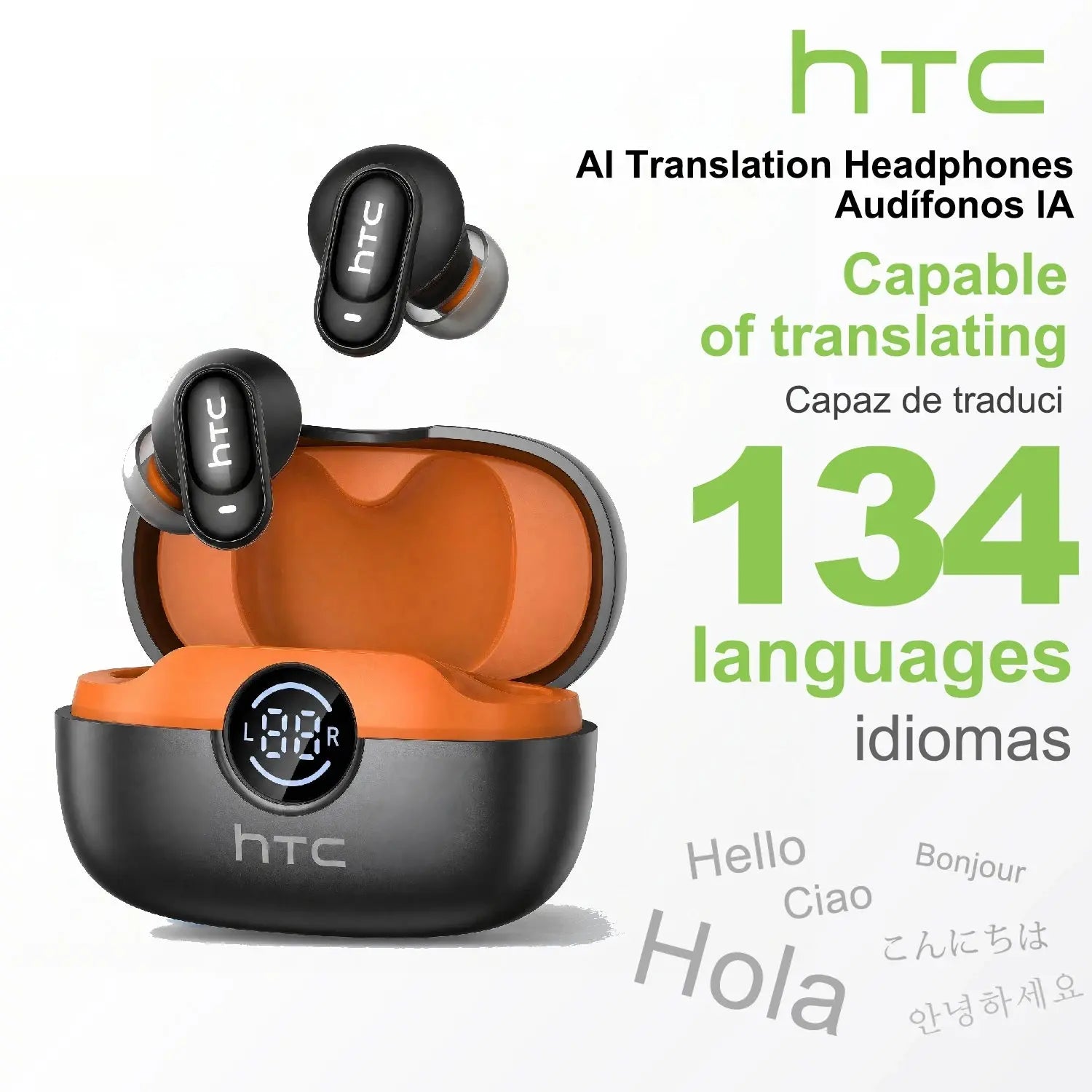 HTC NE79 TWS Wireless Bluetooth Earphones: AI Translator Earbuds Noise Cancellation Long Battery Life Premium Audio Headphones Magic Remotes
