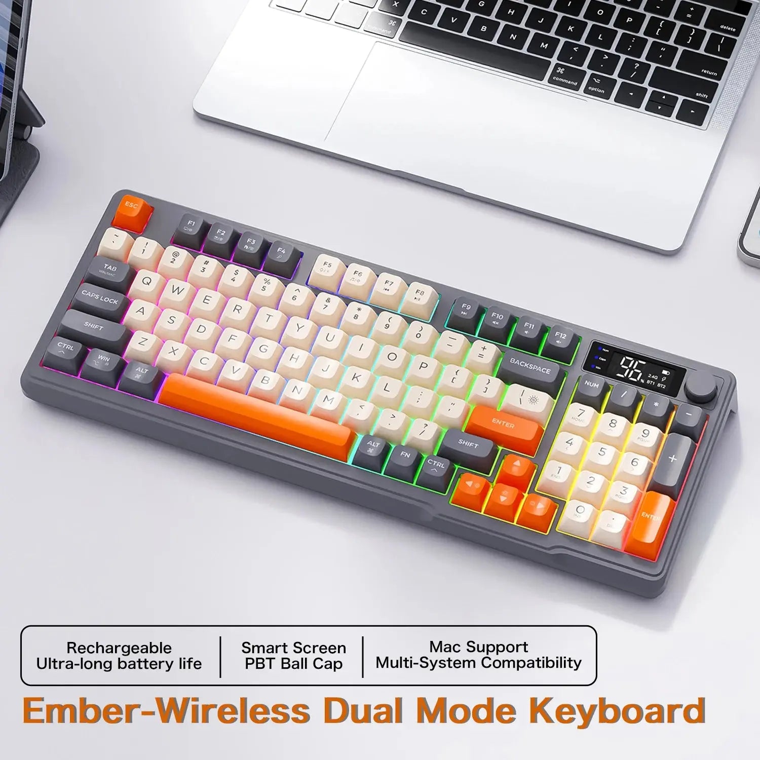 M96 Bluetooth Keyboard Wireless FREEWOLF Screen Gaming Keyboard,Electronic Screen, Multi-Device Connection,Ergonomics Gaming - Magic Remotes