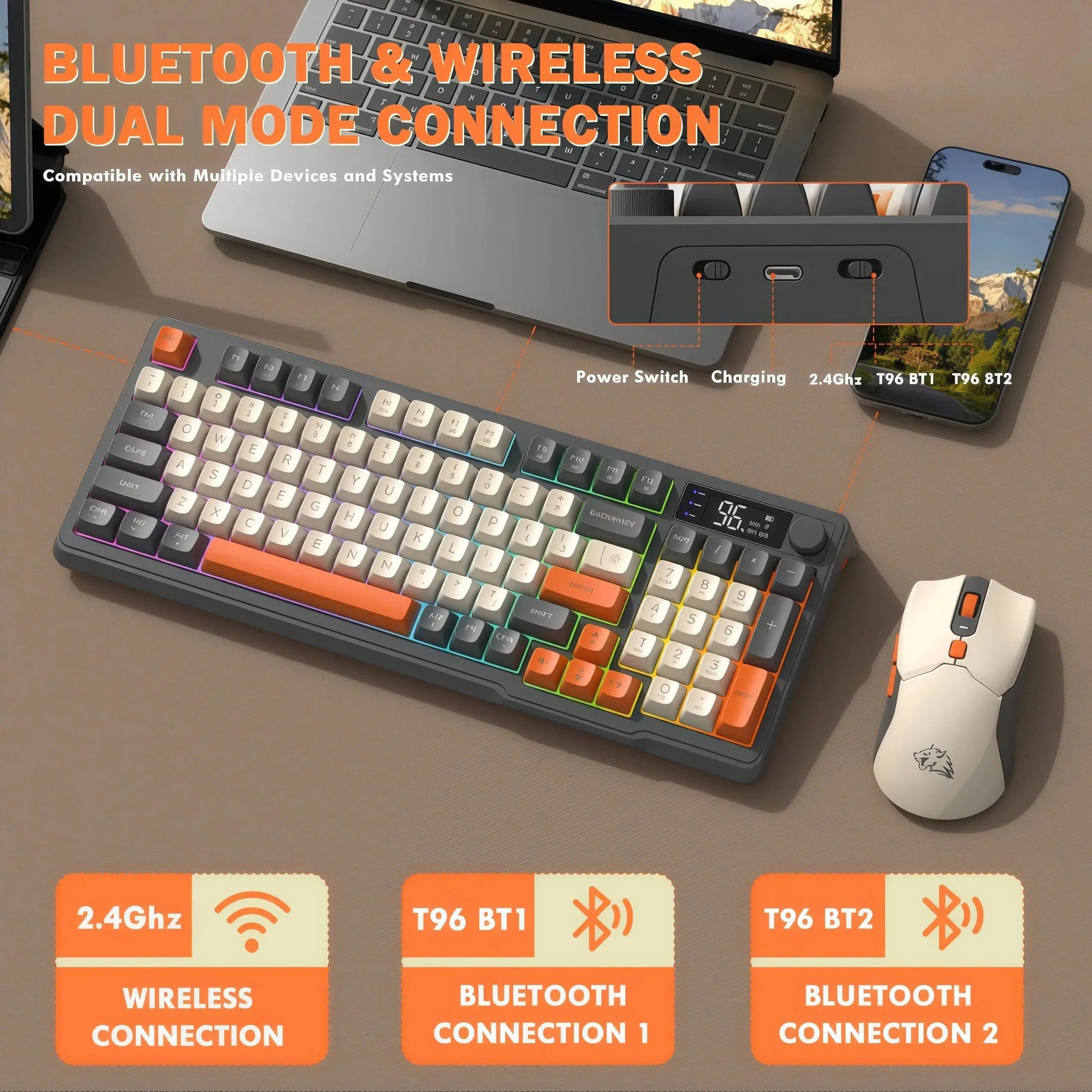 Freewolf T96 Gaming Wireless Keyboard and Mouse Supports dual-mode Bluetooth connectivity Compatible with PC and Mac devices - Magic Remotes