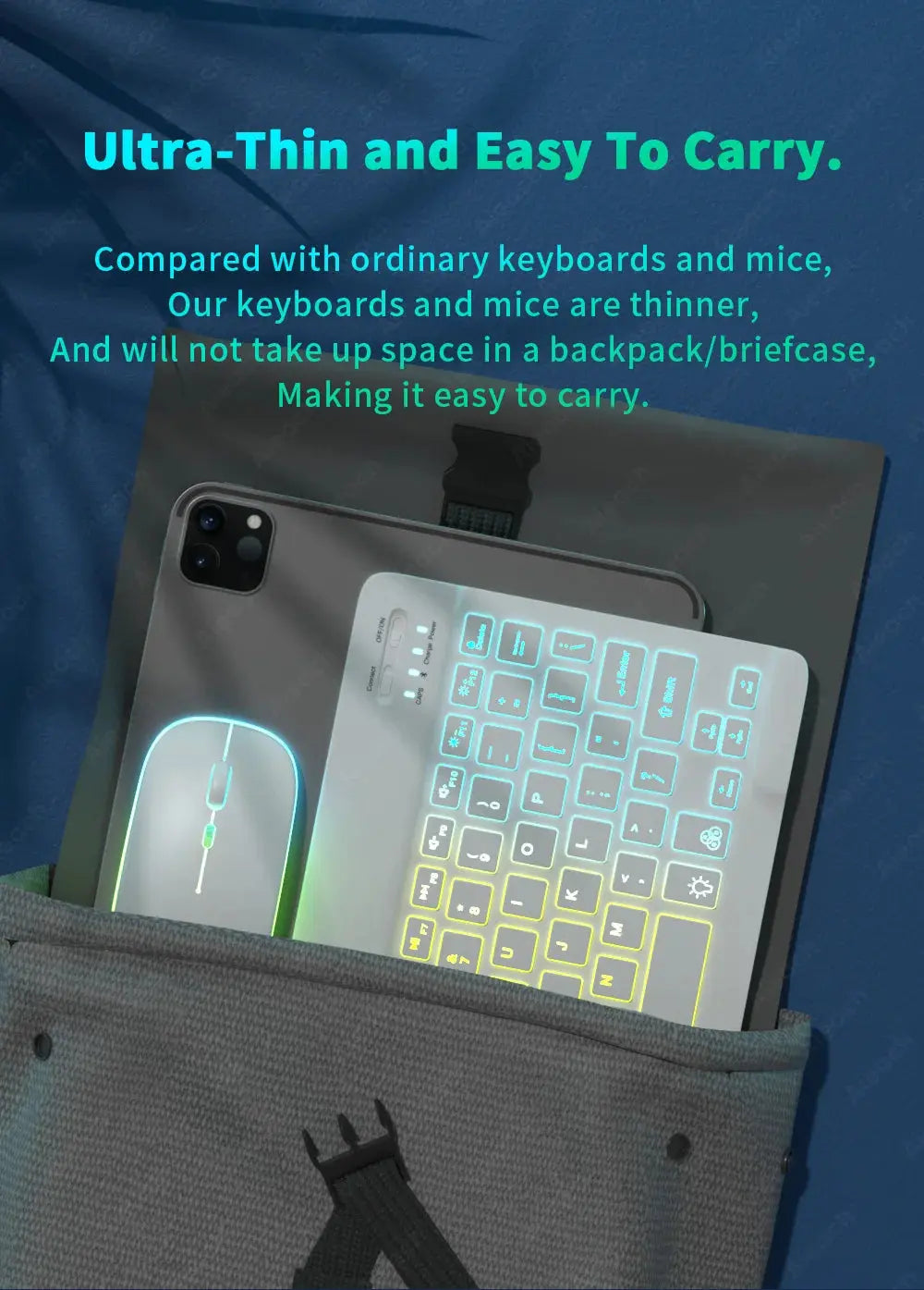 Keyboard For Tablet Android iOS Windows Wireless Mouse Keyboard Bluetooth-compatible Rainbow Backlit Keyboard For iPad Phone - Magic Remotes