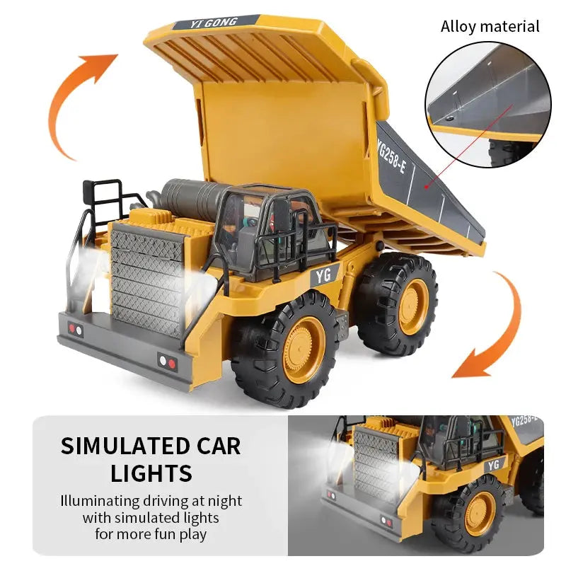 ZWN 2.4G Remote Control Excavator Dump Truck RC Model Car Toy Professional Alloy Plastic Simulation Construction Vehicle for Kid Magic Remotes