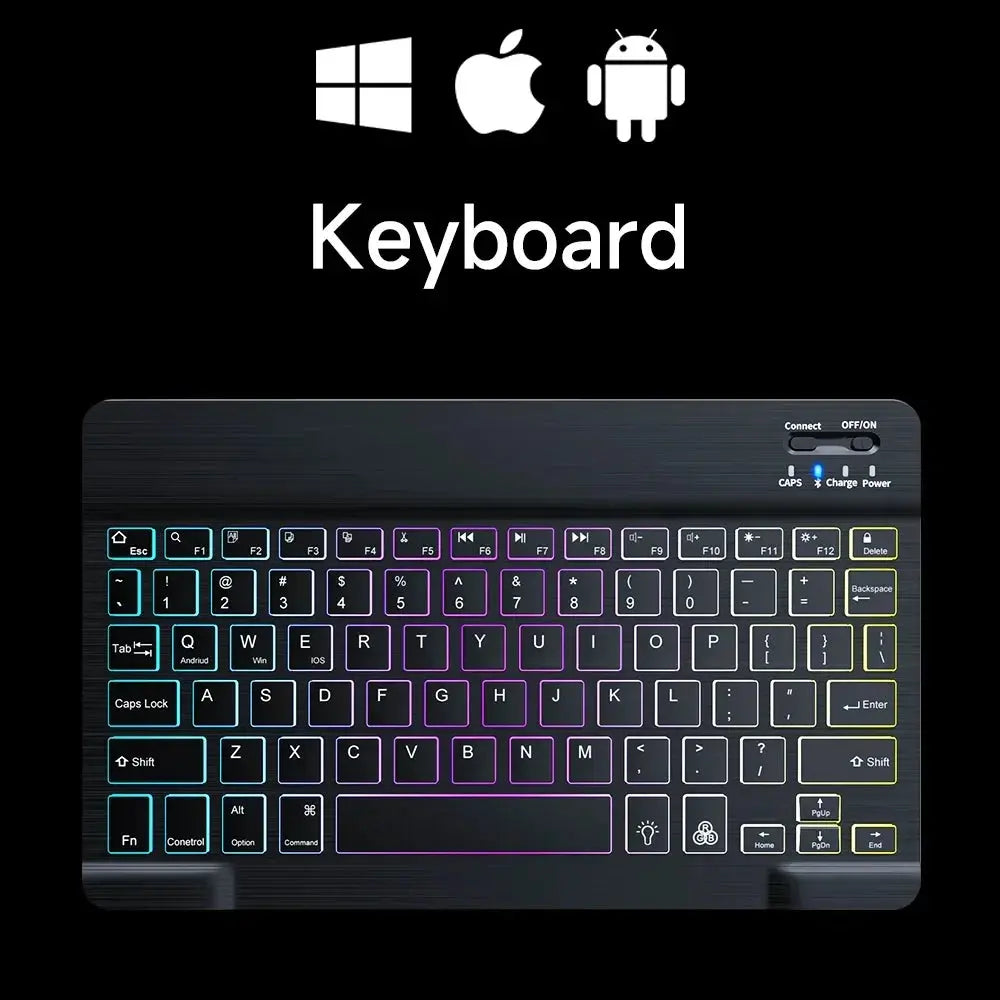 Mini Backlit RGB 10inch Bluetooth Keyboard Wireless mouse Rechargeable for Spanish Russian Hebrew Korean French Arabic Portugal - Magic Remotes