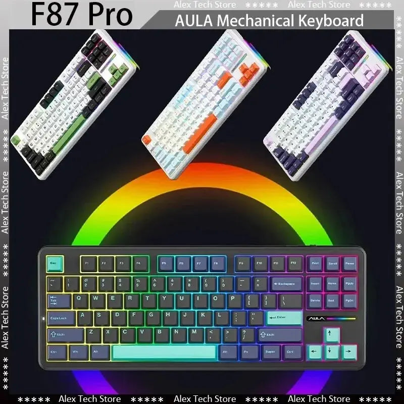 AULA F87 Pro Mechanical Keyboard 2.4g/Usb/Bluetooth Tri Mode Wireless 87 Key Rgb Pbt Gasket 5 Layer Silencing Full Key No Impact - Magic Remotes