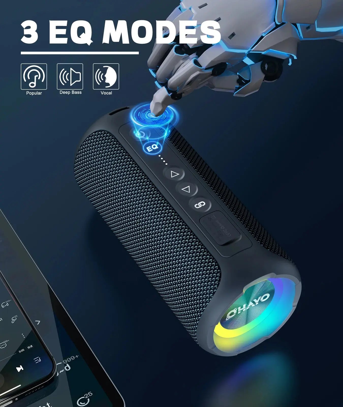 Ortizan Bluetooth Speakers 40W Enhanced Bass Portable Outdoor Wireless Speaker 30Hrs IP7 Waterproof Shower Speaker Bluetooth 5.3 Magic Remotes