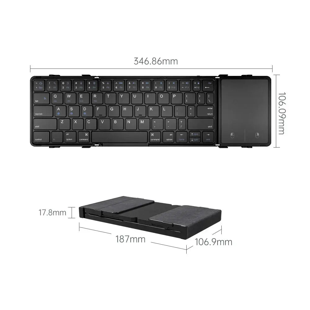 Folding Bluetooth Keyboard with Touchpad Wireless Foldable Keyboard with PU Leather for iOS Android Windows,Support 3 Devices - Magic Remotes