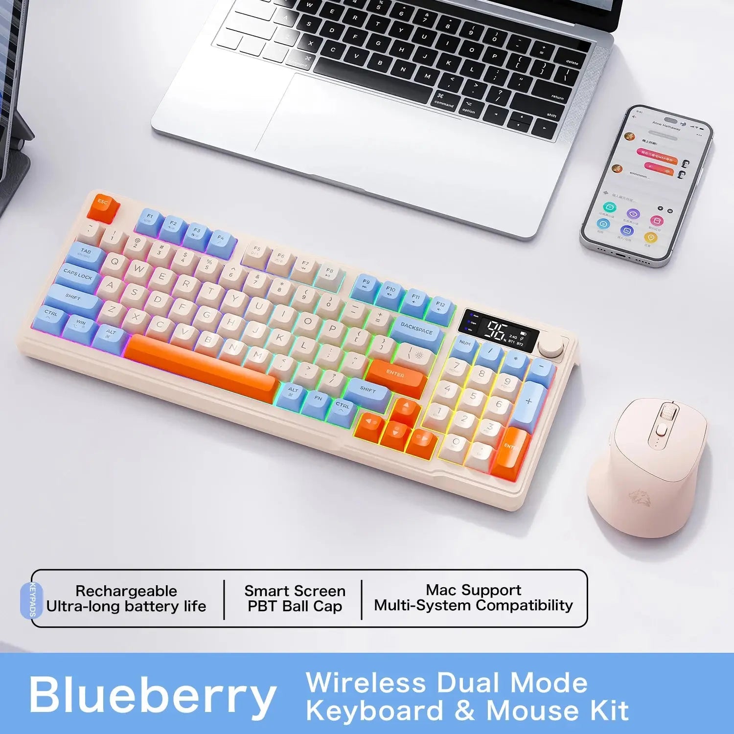 M96 Bluetooth Keyboard Wireless FREEWOLF Screen Gaming Keyboard,Electronic Screen, Multi-Device Connection,Ergonomics Gaming - Magic Remotes