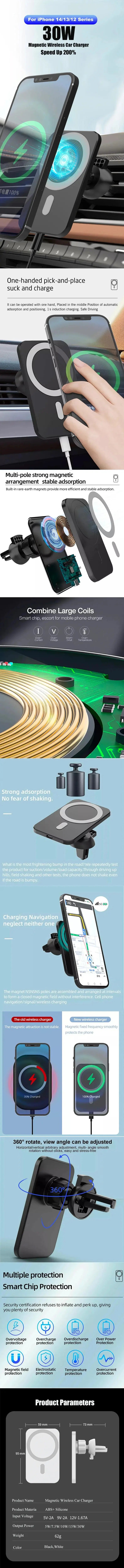 Wireless Magnetic Car Phone Holder Charger for iPhone 14 13 Pro Max 12 Phone Accessories 30W Fast Charging Induction Adapter - Magic Remotes